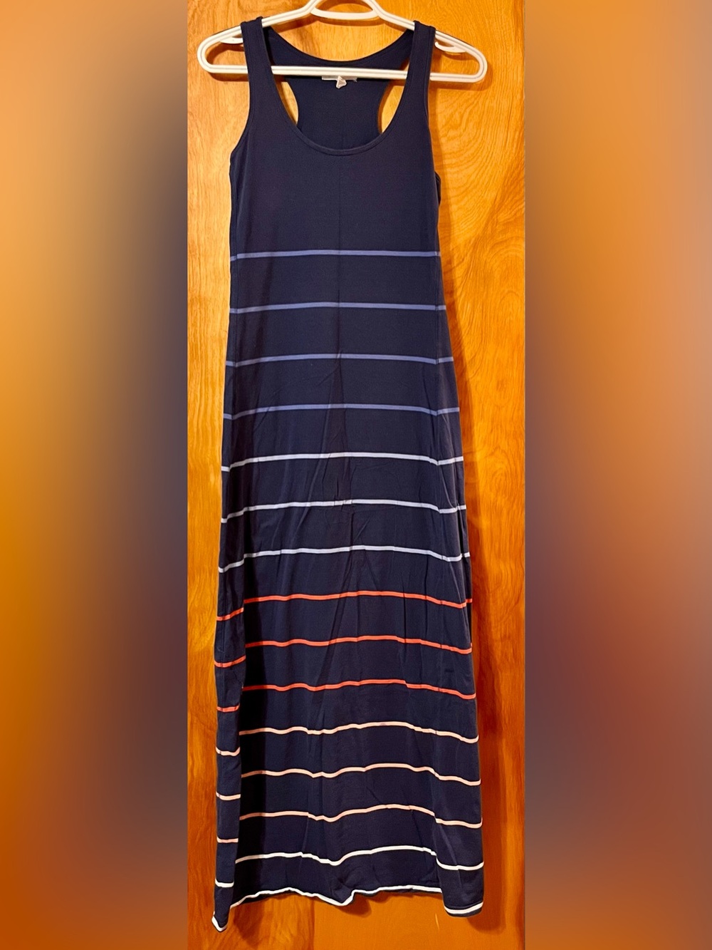 Aeropostale Navy Blue Maxi Dress w/Multicolor Stripes and Racer Back Size Medium